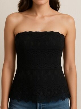 ANNA SUI vintage lace overlay sleeveless strapless top with side zipper size 10